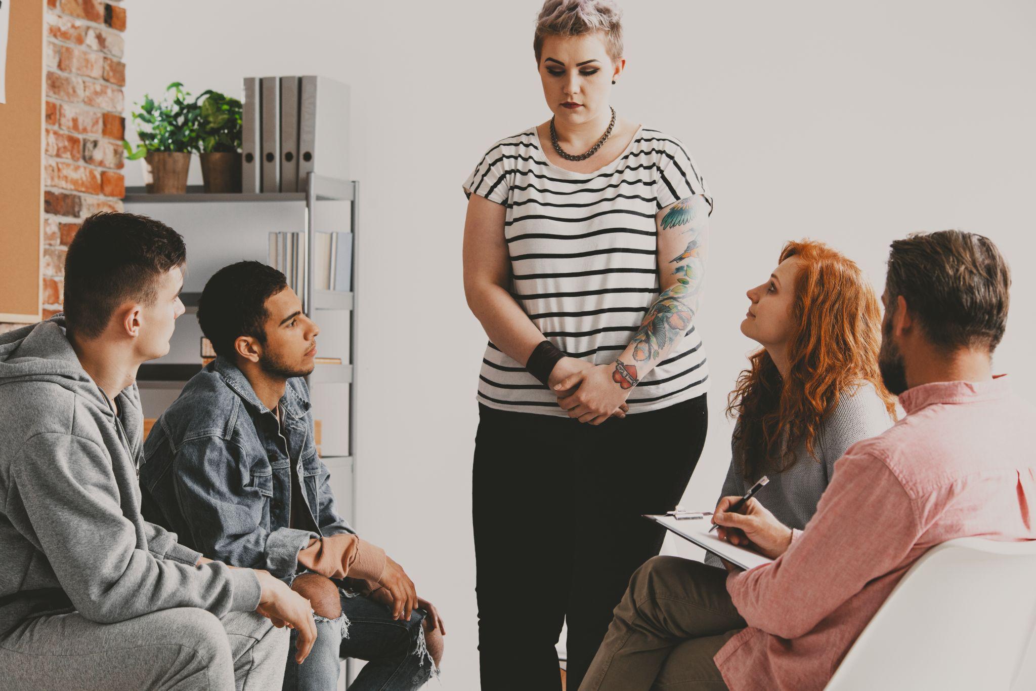 Family and loved ones participating in an intervention.